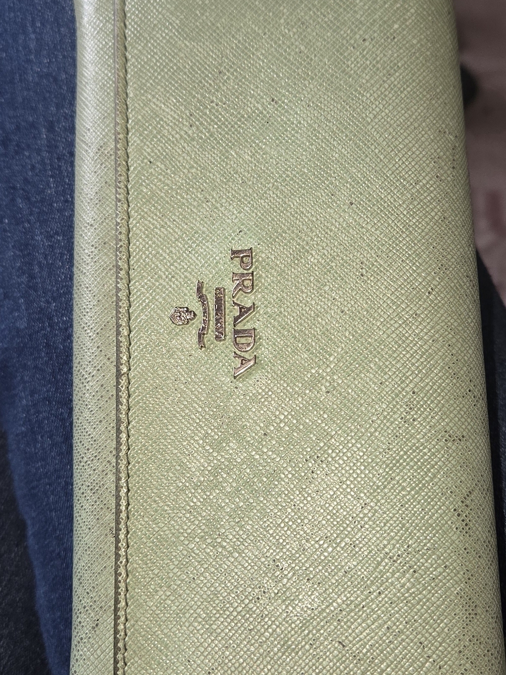 Prada Saffiano Wallet in Sage Green with Silver Logo